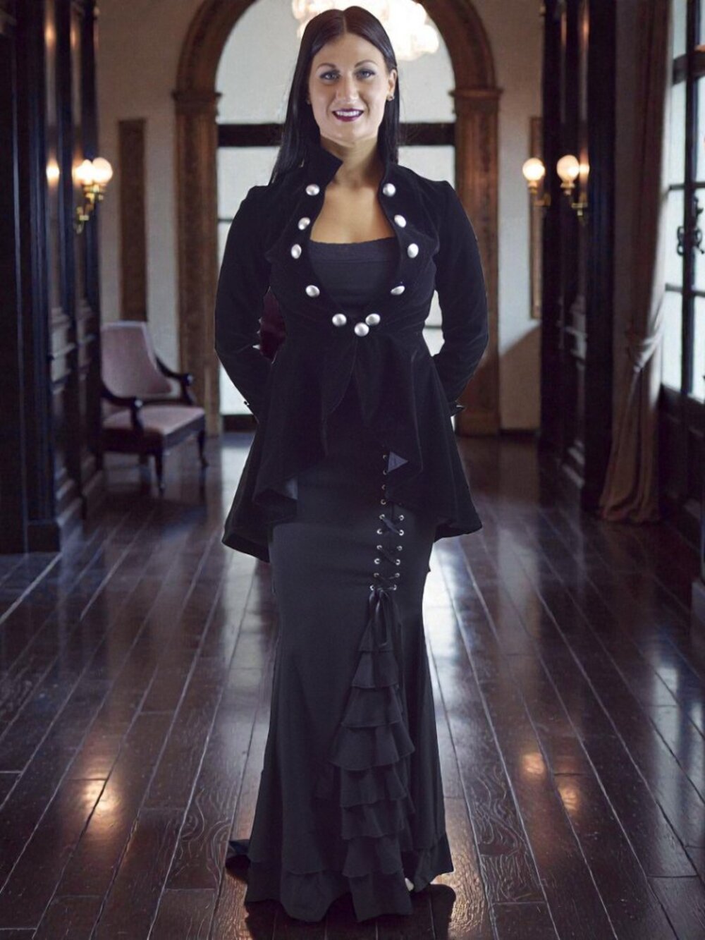 Black Velvet Asymmetrical Gothic Style Jacket, Haloween, Costime, Gothic Lined